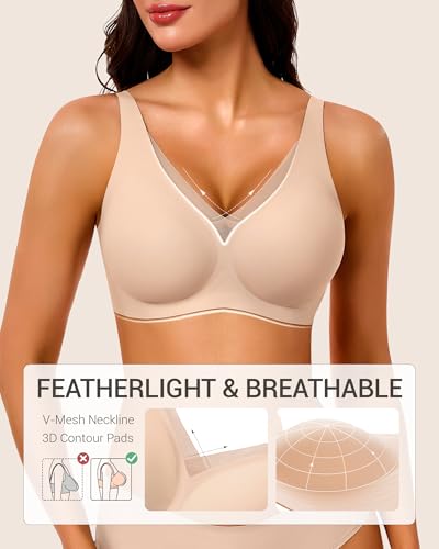 Image of Gailife Deep V Jelly Bras for Women No Underwire Wireless Seamless Push Up Bra Comfort Support Plunge Bralette Full Coverage