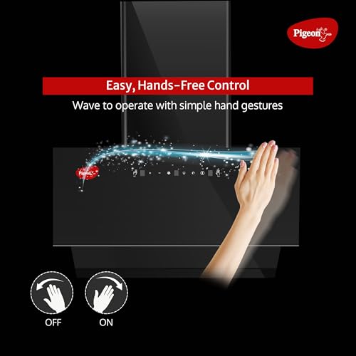 Image of Pigeon Xtream DLX 75 cm BLDC Slant Kitchen Chimney 1500 m3 /hr | Filterless Autoclean Kitchen Chimney | 12 Years Motor and 2 Years Comprehensive Warranty |Black | 9 Speed Touch Control + Motion Sensor