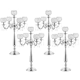 VINCIGANT4Sets 5 Arm Crystal Candelabra Centerpieces for Wedding,29.5Inches Tall Silver Metal Candlestick Holders with 5 Flower Bowl Holder for Anniversary Bathroom Party Home Decoration