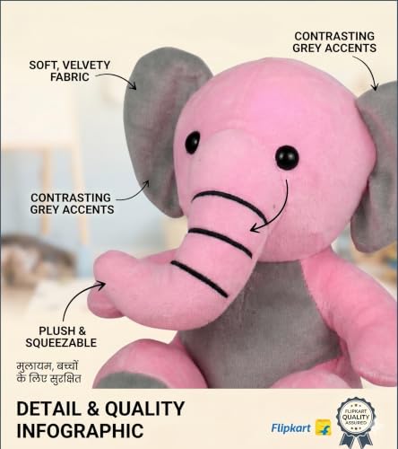 Image of 25 cm Pink Sitting Elephant Soft Toy, Plush Fabric Gifts for Kids
