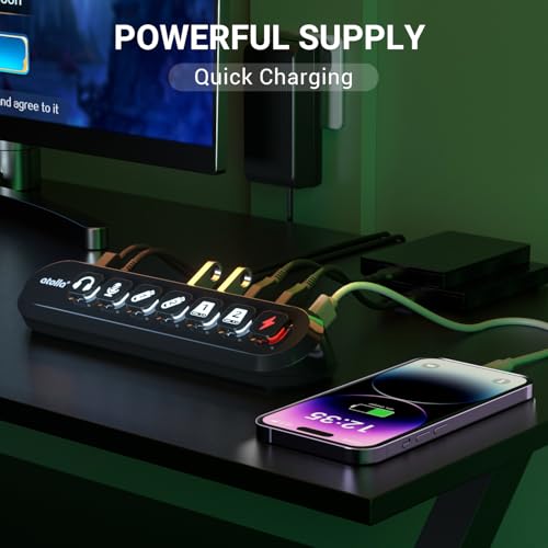 atolla Powered USB Hub 7-Port USB 3.0 Hub with 1.5m Extended Cable 36W Power Adapter Individual On/Off 13 Removable Keycaps Smart Charge Port, Powered USB Data Hubs for Desktop PC Laptop - Image 3