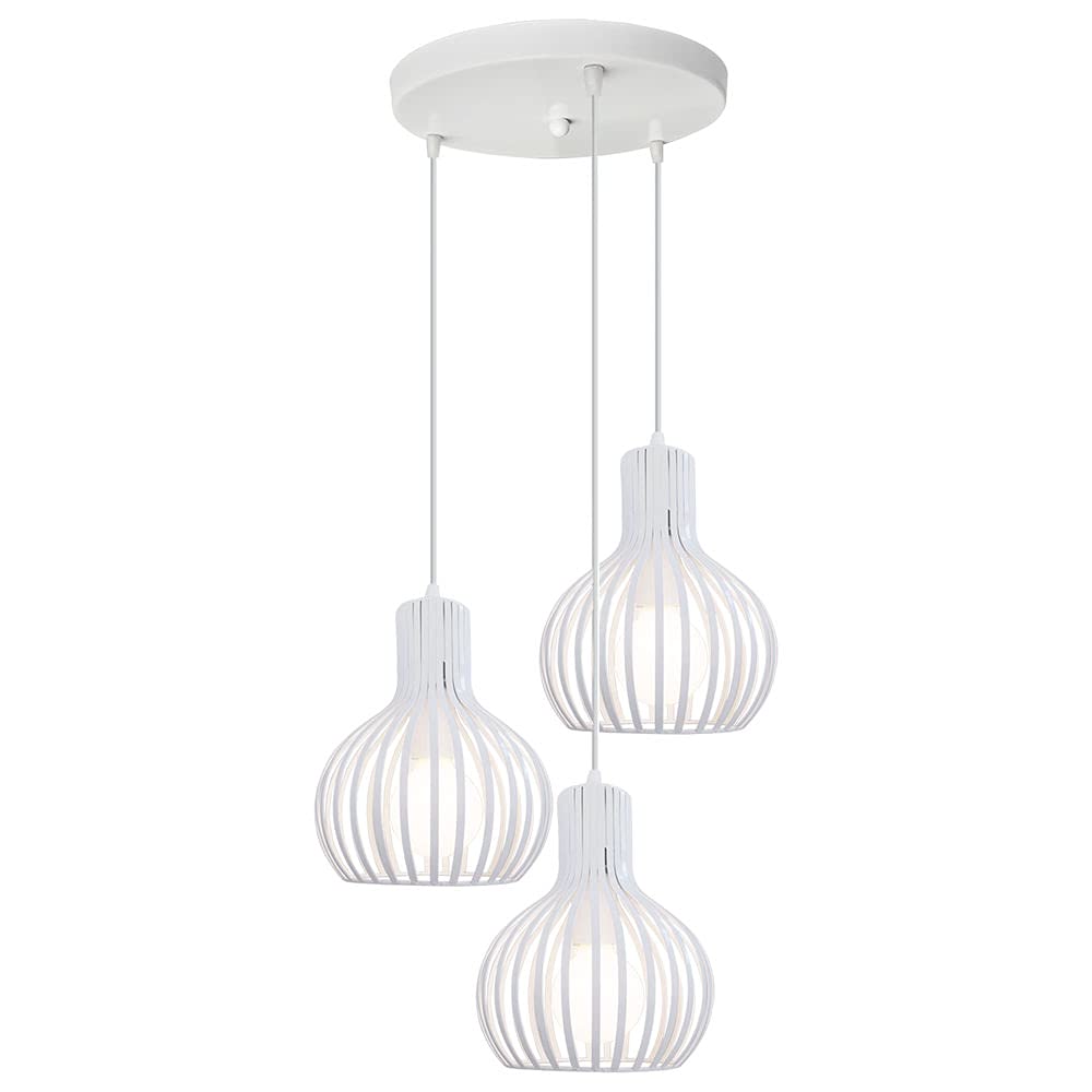 Lámpara Colgante 3 Luz Retro Metal Iluminacion Industrial Creativo Luz de Techo Moderno Lámpara Palo para Cocina Comedor Dormitorio (Blanco- con base)