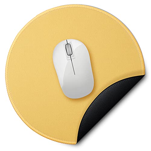 Alfombrilla Ratón de Tela con Base de Goma Antideslizante, Redonda Mouse Pad para Facilitar el Deslizamiento del Ratón- Amarillo Cover
