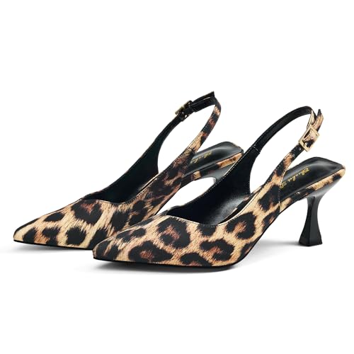 Image of Elisabet Tang Women's Kitten Heel Slingback Low Pumps 3 Inches Stiletto Pointed Closed Toe Elegant Dressy Bridal Wedding Party Shoes