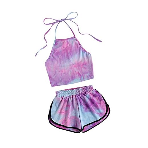 SweatyRocks Women's 2 Piece Set Halter Crop Top and Shorts Set (Medium, Tie Dye#2)