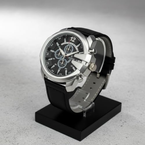 Image of Modern Armor Chronograph Wrist Watch for Men | Heavy Dial Stylish Analog Watch | Premium Black Metal Strap | Available in Black & White Dial inch