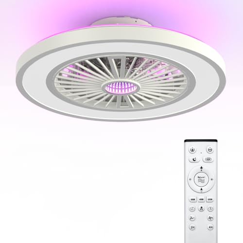 Ateroll Ventilador de Techo con Luz y Mando a Distancia RGB, Ø54CM Ventilador Silencioso, 6 Velocidad del Viento ajustable con Control Remoto, Temporizador, Memoria de Luz, Modo Verano & Invierno