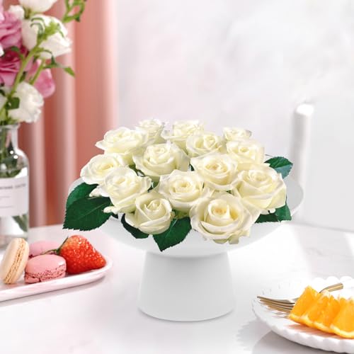 Vase à fleurs céramique blanche sur pied avec support de fixation stable - 6