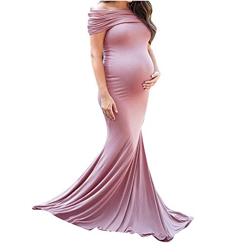 Maternity Off Shoulder Ruched Fitted Photography Dress Mermaid Chiffon Gown