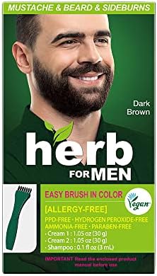 Herb For Men, PPD & Ammonia Free Mustache & Beard Dye, Vegan Natural Ingredients, Odorless, No More Skin Irritations from Coloring for Sensitive Skin – Dark Brown