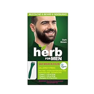 Herb For Men, PPD & Ammonia Free Mustache & Beard Dye, Vegan Natural Ingredients, Odorless, No More Skin Irritations from Coloring for Sensitive Skin – Dark Brown.