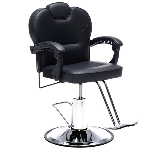 Image of Barber Chair with Heavy Duty Hydraulic Pump, Salon Chair for Hair Stylist, 360 Swivel 90-140 Backrest Reclining Chairs, Portable Height Adjustable Hair Chair for Barbershop (Black-Plain)