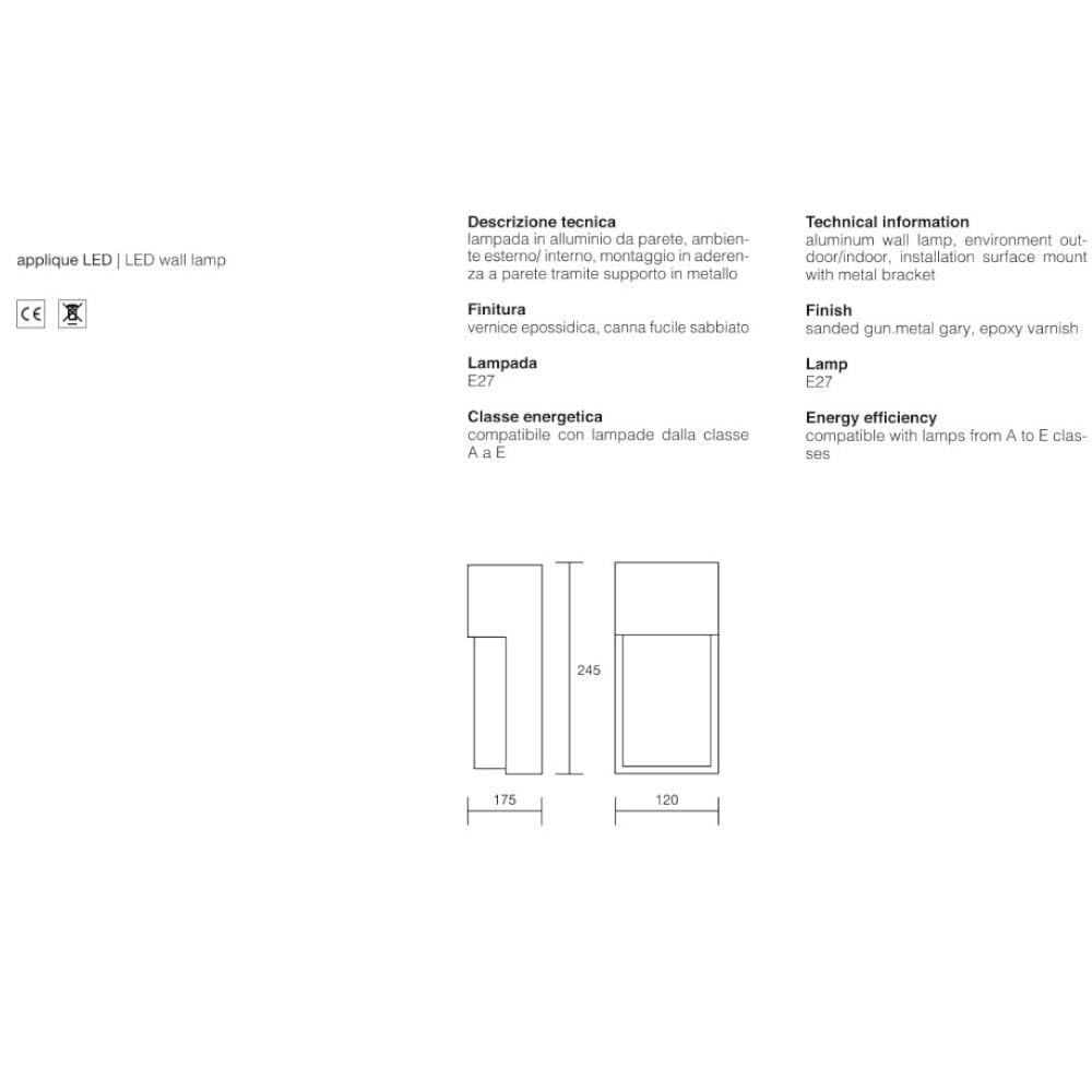 MAZZOLA LUCE Applique lampada a parete da esterno ip54 marrone corten e27 per balcone terrazza facciata Certificazione Elettrica Italiana