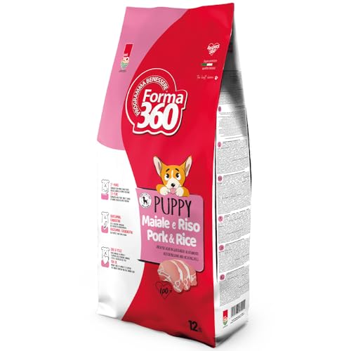 Puppy Maiale e Riso Forma 360 - Crocchette per Cuccioli e Femmine in Gravidanza e Allattamento - Alimento Completo - Sacco 12 kg