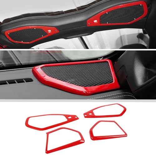 JWWY for Jeep JL Speaker Audio Player Trim Top & A Pillar Cover Trim for 2024-2025 Jeep Wrangler JL JLU & Gladiator JT 4xe Interior Accessories ABS 4PCS Red