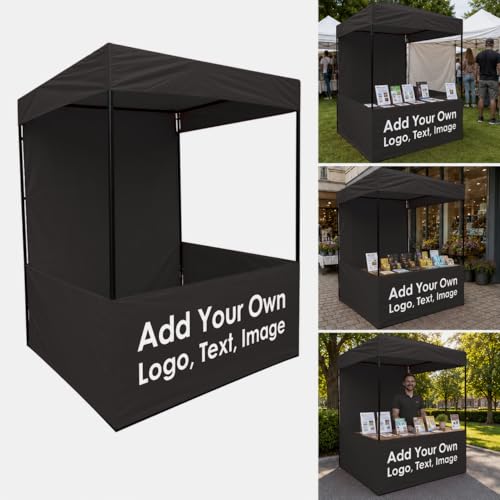 Image of Canopy Tent Portable Waterproof Demo Booth Canopy Stall 4x4x7 Ft for Outdoor Advertising, Marketing Stall, Exhibitions - UV Protection Portable Tent, Heavy-Duty with Carry Bag (4x4x7, Black)