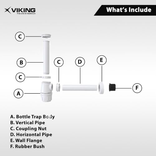Image of Viking ABS Bottle Trap White | 12″ Inlet & 12″ Outlet Pipes | Thread Size 32mm (1-1 /4″) | 300mm (12 inch) Length & Height | Anti-Cockroach & Odor Trap for Bathroom & Kitchen