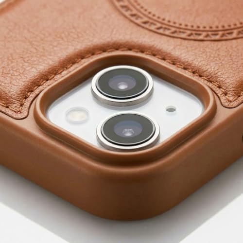 Image of amazon basics Premium PU Leather Case for iPhone 14, MagSafe Compatible Magnetic Ring, Sleek Protective Back Cover - [Tan]