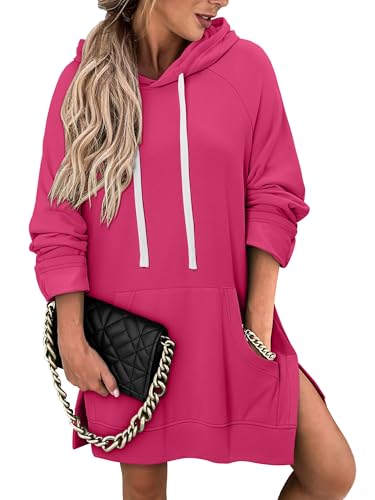 KISSMODA Women Hoodies Dress Long Sweatshirts Dress Raglan Sleeves Oversized Sweatshirts with Pocket 2025 Fall Winter Trendy
