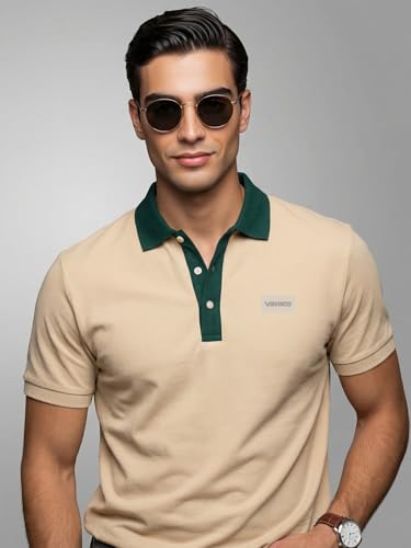 Image of Veirdo Men's Polo T-Shirt Regular Fit, Half Sleeve Contrast Collar Tee, Solid Color Summer Wear, Comfortable Travel, Casual & Office Styling (Sizes S-2XL)