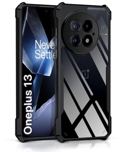 Image of WOW IMAGINE Shock Proof Clear Protective Back Case for 1+ OnePlus 13 - AirEDGE Technology | 360 Degree Camera Protection | Transparent Hybrid Back Case Mobile Cover - Black