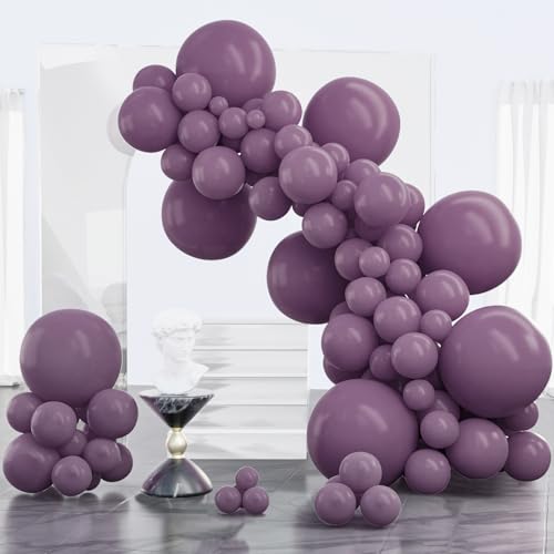 Image of PartyWoo Dusty Purple Balloons 100 pcs Different Sizes of 18 12 10 5 Inch Dark Purple Latex Helium Balloon Arch Kit Garland for Baby Shower Halloween Butterfly Birthday Party Decorations Purple-F50