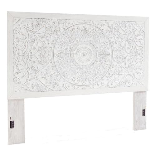 Signature Design by Ashley Paxberry Boho Chic Panel Adjustable Headboard ONLY, King, Whitewash