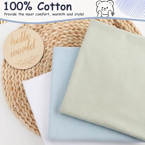 Image of BQUBO 3 Sets Cotton Baby Swaddle Blankets Swaddling Wrap with Hats Mittens Newborn Soft Silky Nursery Receiving Blanket Cute Bear Ears Hat Elastic Gloves Set for Unisex Baby 0-3 Months