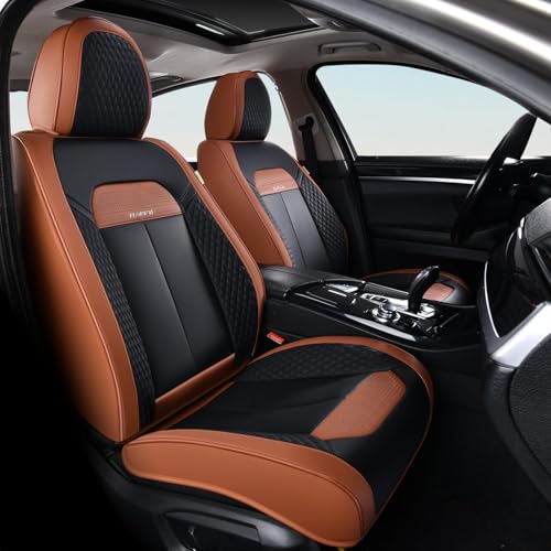 Image of FLORICH Waterproof Car Seat Covers Full Set, Automotive Seat Covers, Brown Car Seat Covers, Luxury Seat Protector Universal fit for Most Cars SUVs and Trucks - Brown&Black