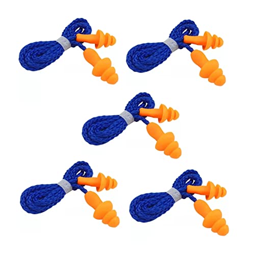 Meiyea 5 Pairs Corded Ear Plugs Reusable Silicone Earplugs with String Banded Ear Plug Sleep Noise Cancelling for Hearing Protection