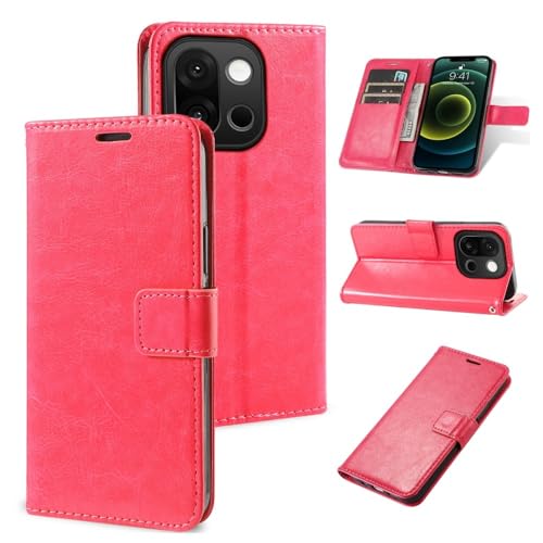 Étui OnePlus 11 rose vif portefeuille à rabat en cuir uni pour protection
