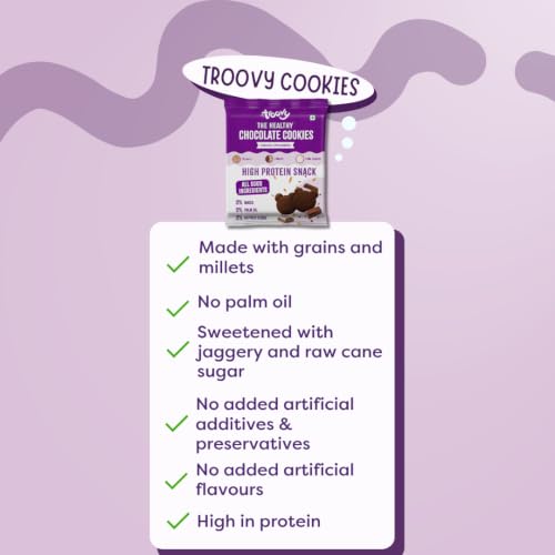 Image of Troovy Healthy Chocolate Cookies| Made with goodness of Millets, Ragi, Jowar and Whole Wheat | All Natural Ingredients | Made with Jaggery, No Processed Sugar | 80gm (Pack of 1)