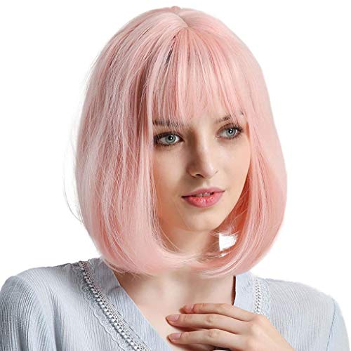 gazechimp Mulheres Bonitos Em Linha Reta Rosa Bob Perucas Partido Cosplay Resistente Ao Calor Peruca