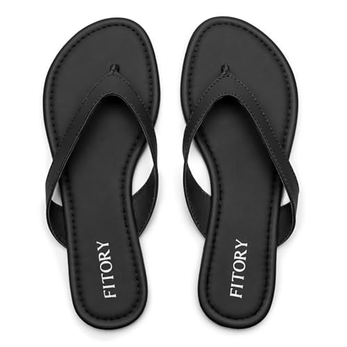 FITORY Women's Casual Flip Flops,Comfortable Thong Walking Slide,Summer Beach Flat Sandals for Indoor and Outdoor Black Size 11 — view 5