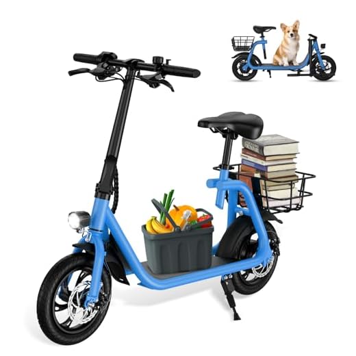 SEHOMY Foldable Scooter Electric for Adults with Adjustable Seat, 2 Wheels Scooters 450W Motor Battery, Lightweight Electric Moped for Adults Commuter - 15.5MPH, 20 Mile Range, Blue E Scooter 265lbs