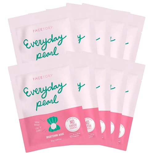 FACETORY K Beauty Face Mask Skin Care - Everyday PEARL Brightening Sheet Mask | Plant-Based with Pearl Essence (10 Pack)