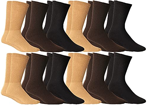 Yacht & Smith 12 Pairs of Loose Fit Non-Binding Soft Cotton Diabetic Crew and Ankle Socks, Bulk...