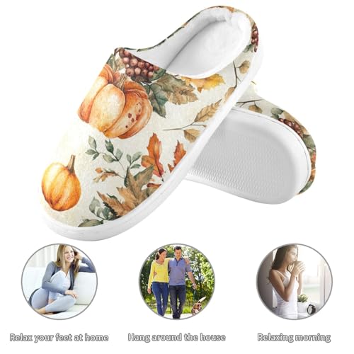 JUNZAN Autumn Pumpkins Nuts Leaves Womens Cotton Slippers Comfy Memory Foam Ladies Slippers for Hospital Birthday Presents 6-73