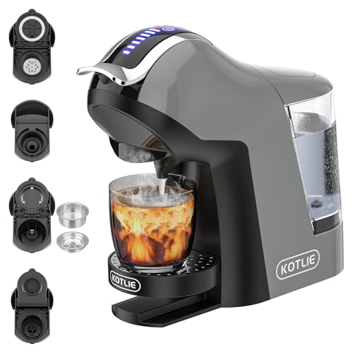 KOTLIE EM-308A 5 in 1 Kaffeemaschine, unterstützt doppelte Extraktion für Heiß- und Kaltgetränke, mit vier wählbaren Temperaturen und sieben Stufen der Wassermengenregulierung(GRAU)