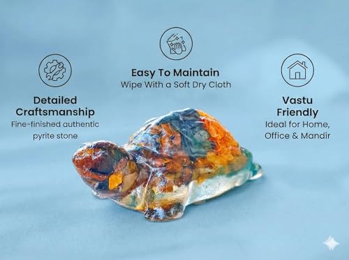 Image of Natural Money Magnet Tortoise 2.7x1 Inch |Citrine Tiger Eye Green Aventurine Pyrite Turtle | Vastu Feng Shui Idol for Wealth Good Luck Home Office Decor | Housewarming Gift