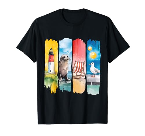 Urlaub Am Meer Strandkorb Leuchtturm Möwe Küste T-Shirt