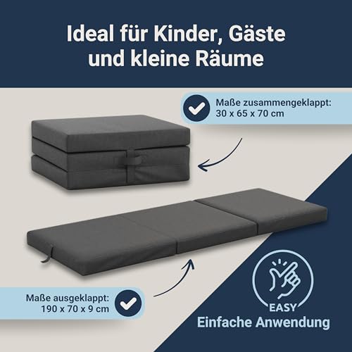 Betten-ABC Faltmatratze, 3-teilige Klappmatratze, Gästematratze, Reisen, Camping, Kinder, Härte: Mittelfest (Farbe: Anthrazit)