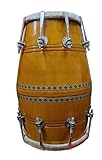17 Inch Size Wooden Dholak Indian Folk Musical Instrument With Cover and Tuning Key (Yellow Color)