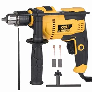 Deli DL-CZ13-E6 820W Corded Electric Impact Drill with 3 Jaw Design 0-3000 RPM No-Load Speed 0-48000/min Impact Rate Copper Wire Motor 240v-60hz Drilling Tool for Wood Steel Metal & Concrete (1Pc)