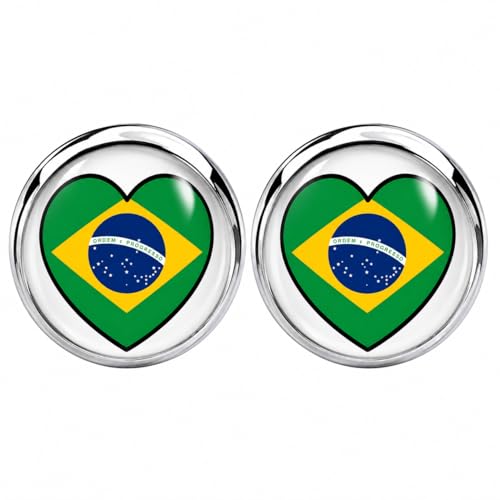 Flaggen Ohrringe Ohrstecker aus Chirurgenstahl aller Länder der Fußball Weltmeisterschaft 2026 - nickelfrei - 8 mm oder 12 mm (Brasilien Brazil 8 mm)