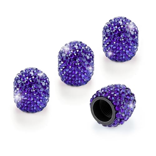 Image of JUSTTOP 4 Pack Handmade Crystal Rhinestone Tire Valve Stem Caps, Universal for Cars, Trucks and Motorcycles - Deep Blue