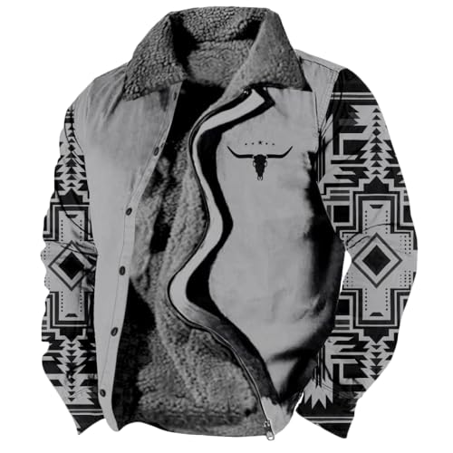 ZOCAVIA Men's Western Aztec Fleece Jackets Fashion Casual Retro Ethnic Sherpa Jacket Fall Winter Warm Country Cowboy Coats