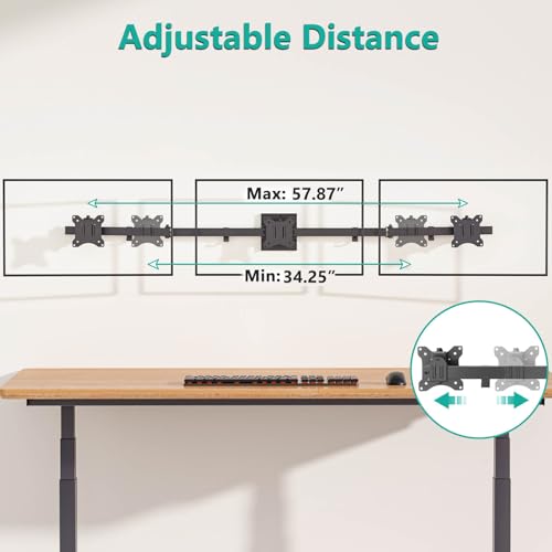 Image of WALI Triple Monitor Wall Mount for 17 to 32 Inch, Computer Monitor Arm for 3 Screens, Swivel Tilt Wall Mount with Mounting Holes 75x75 /100x100mm, Per Arm Holds Up to 15.4lbs (013ARM), Black