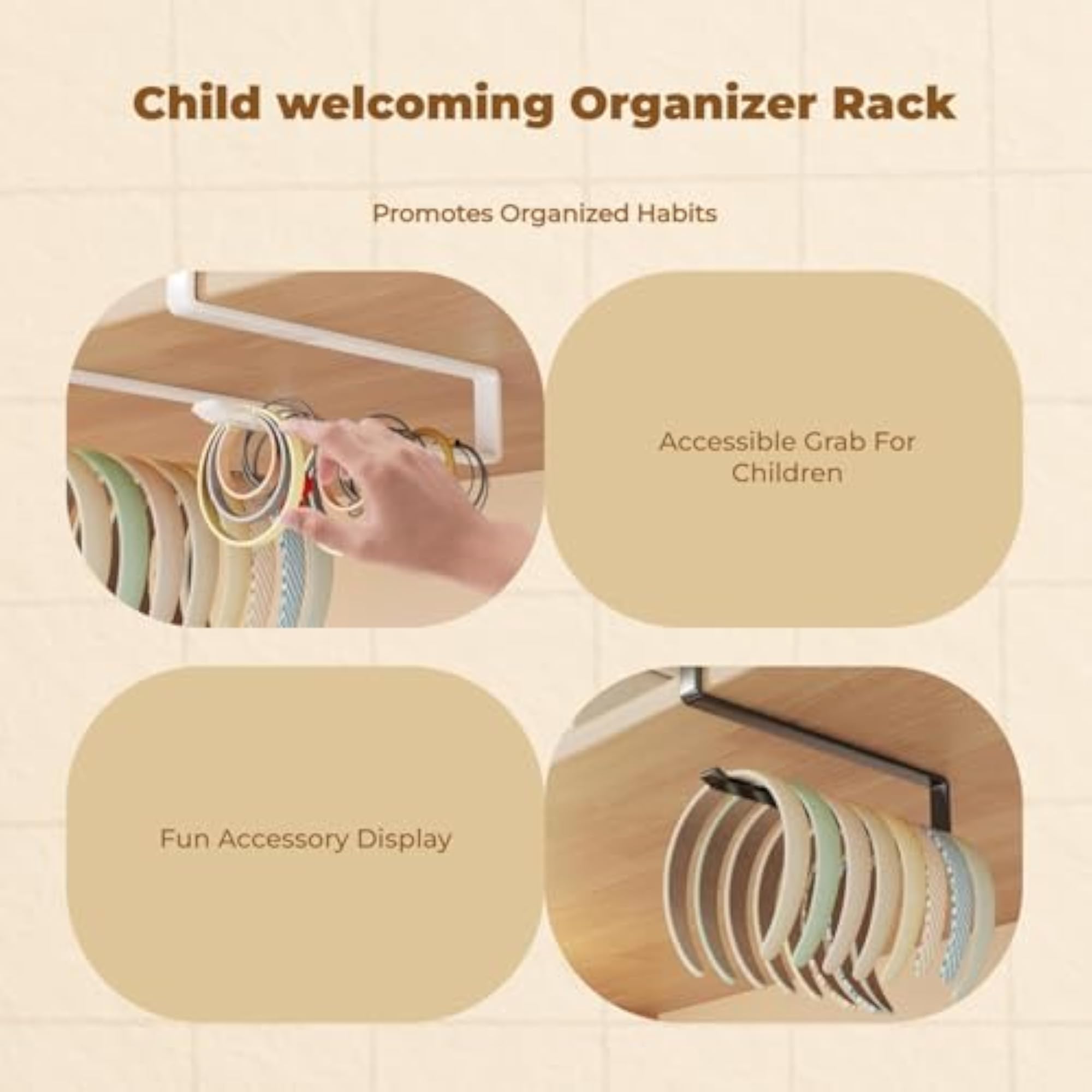 Wall Hanging Hairband Organizer, No-Drill Jewelry Holder