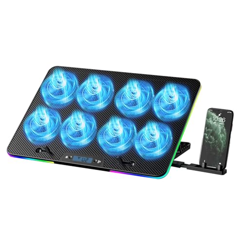 Protección Eléctrica, Personal Computer Ventilador para Laptop, Enfriador para Laptop, Base De Refrigeración para Ordenador Portatil, con 8 Viento De Gran Velocidad, Pantalla LCD, iluminación...